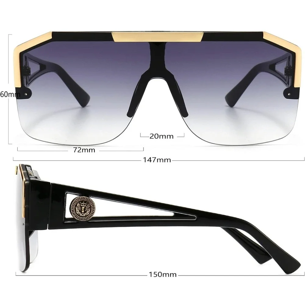 Sunglasses Fashion Designer Men Large Frame Rimless Hip Hop Rapper Stylish UV400
